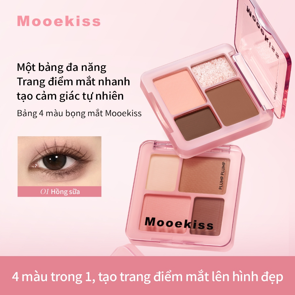 Bảng Makeup Mooekiss 4 Màu, Má Hồng & Highlight, Lì & Nhũ, Dễ Tán, Dùng Hàng NgàyKhông LemLâu TrôiHàng NgàyNgười Mới Bắt Đầu