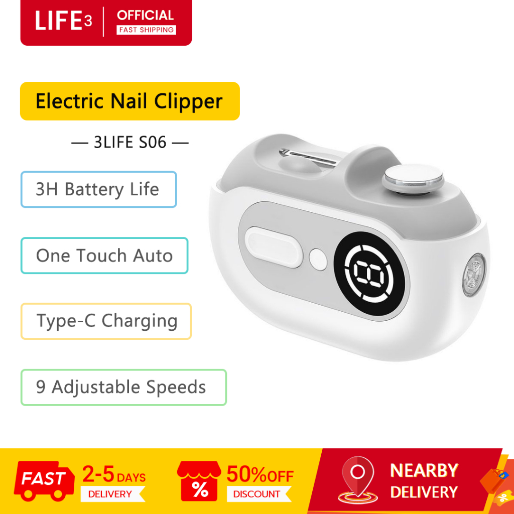 Tông đơ cắt móng tay điện 3LIFE S06 4 trong 1 Điều chỉnh 9 cấp độ đa đầu tích hợp tông đơ móng tay nhẹ