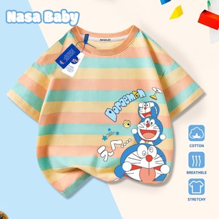 Áo thun in hình Doraemon (máy mèo) NASA tay ngắn, dành cho nam nữ trẻ em, chất liệu cotton.