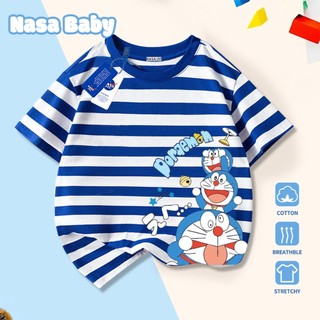 Áo thun in hình Doraemon (máy mèo) NASA tay ngắn, dành cho nam nữ trẻ em, chất liệu cotton.
