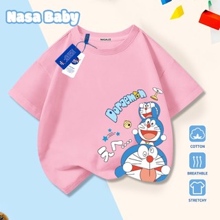 Áo thun in hình Doraemon (máy mèo) NASA tay ngắn, dành cho nam nữ trẻ em, chất liệu cotton.
