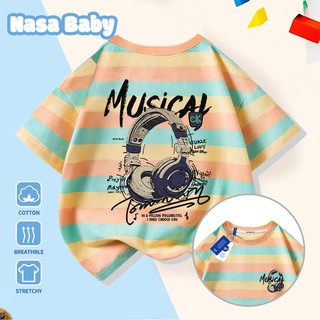 Áo thun in hình tai nghe NASA tay ngắn, dành cho nam nữ trẻ em, chất liệu cotton.
