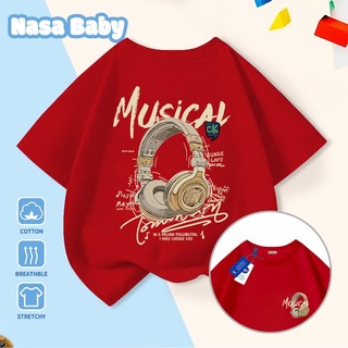 Áo thun in hình tai nghe NASA tay ngắn, dành cho nam nữ trẻ em, chất liệu cotton.