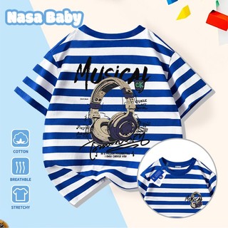 Áo thun in hình tai nghe NASA tay ngắn, dành cho nam nữ trẻ em, chất liệu cotton.