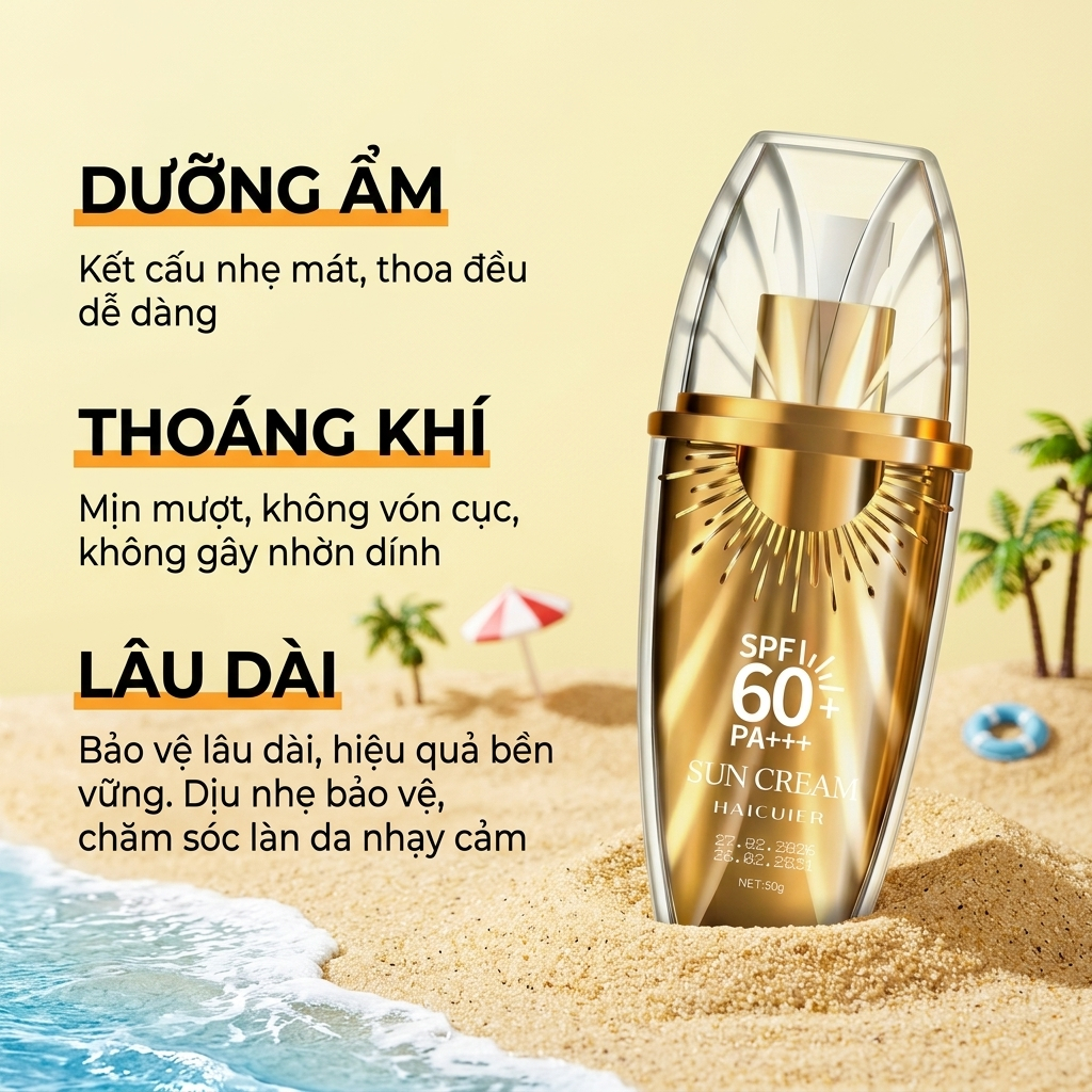 Kem chống nắng 60+ PA++++ làm trắng da, che khuyết điểm, cách ly tia UV, dành cho da dầu, vỏ chính hãng 3 trong 1