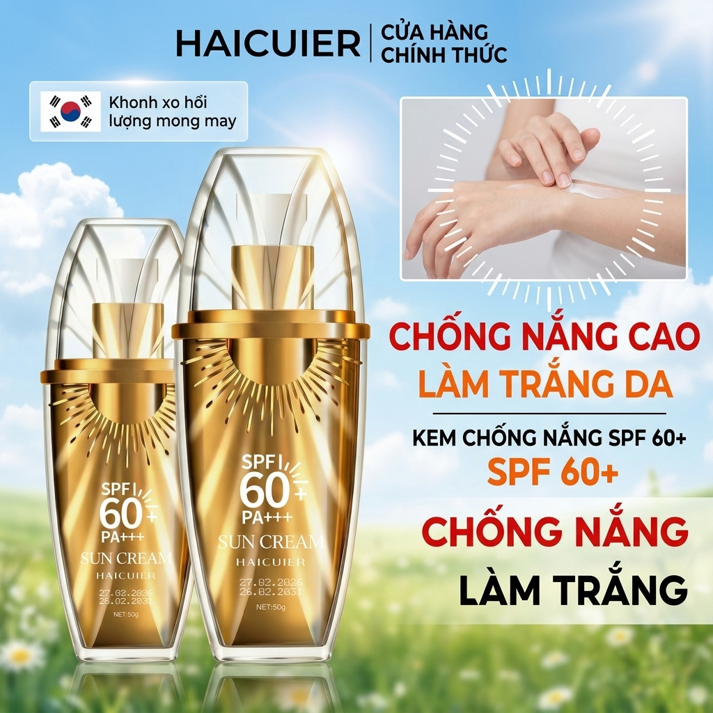 Kem chống nắng 60+ PA++++ làm trắng da, che khuyết điểm, cách ly tia UV, dành cho da dầu, vỏ chính hãng 3 trong 1