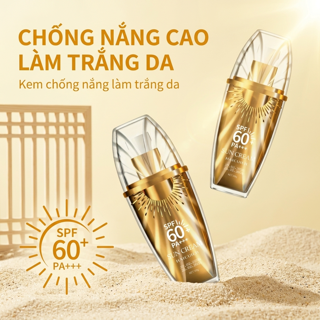 Kem chống nắng 60+ PA++++ làm trắng da, che khuyết điểm, cách ly tia UV, dành cho da dầu, vỏ chính hãng 3 trong 1