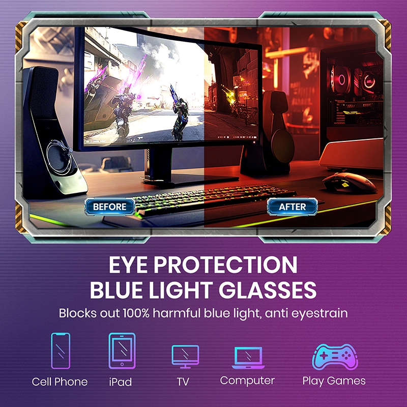 Cyxus Kính chặn ánh sáng xanh/kính chơi game/gọng vuông, tròng kính PC, gọng TR90, unisex, giảm mỏi mắt  8208
