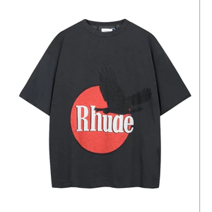 Unisex Quá Khổ RH Phong Cách Vintage Sun & Eagle Logo In Than Màu Xám Áo Thun Tay Ngắn
