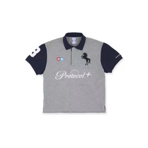 Unisex High Street Chặn Màu Warhorse Thêu Logo Polo Tay Ngắn