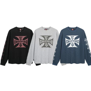 Unisex Waffle Logo Áo thun dài tay cổ điển, Xanh / Xám / Đen