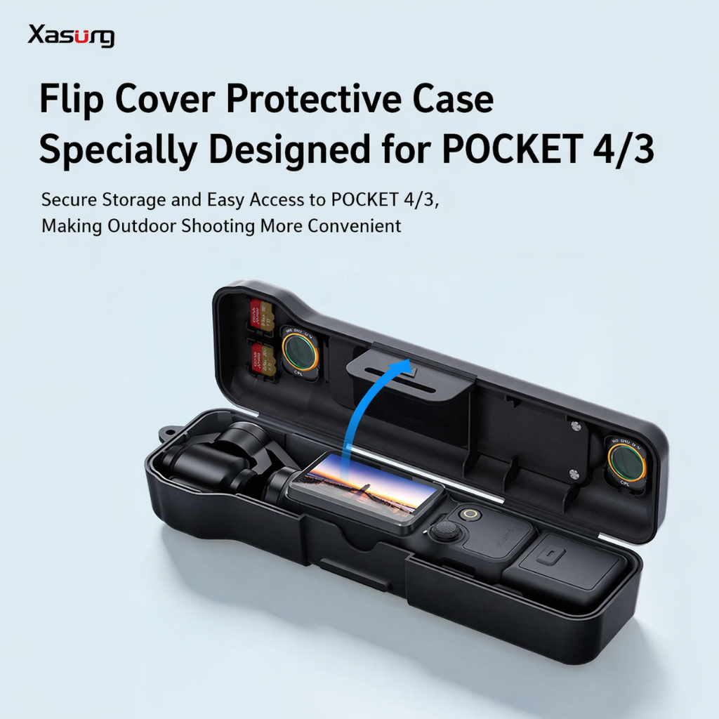 Hộp Đựng Bảo Vệ cho DJI Osmo Pocket 4/3, Hộp Đựng Đa Năng Chống Sốc với Ngăn Chứa Kính Lọc Nam Châm, Khe Thẻ Nhớ, Nắp Lật, Thiết Kế Nhẹ Gọn cho Du Lịch