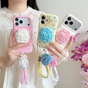 Sáng Tạo Chấm Bi Hoa Hồng Chân Đế iPhone17 Apple 16 Thích Hợp Cho 14 15Promax Vỏ Điện Thoại Chống Sốc
