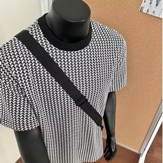 Mùa Hè Cao Cấp Sọc Đan Tay Ngắn Nam Mỹ Retro Kinh Doanh Thường Ngày Thoáng Khí Slim-fit Cổ Tròn Áo Thun