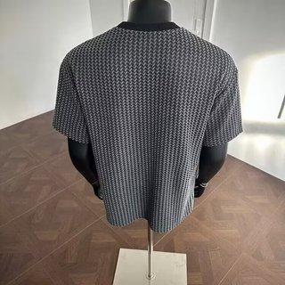 Mùa Hè Cao Cấp Sọc Đan Tay Ngắn Nam Mỹ Retro Kinh Doanh Thường Ngày Thoáng Khí Slim-fit Cổ Tròn Áo Thun