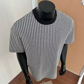 Mùa Hè Cao Cấp Sọc Đan Tay Ngắn Nam Mỹ Retro Kinh Doanh Thường Ngày Thoáng Khí Slim-fit Cổ Tròn Áo Thun