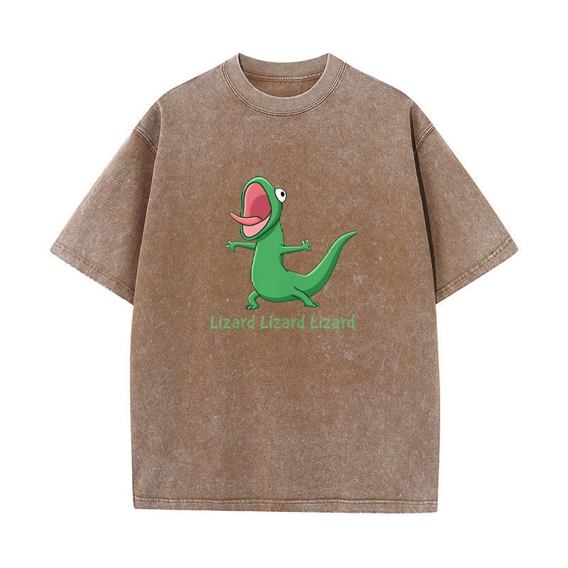 Áo Thun Nam Cotton Hình Thằn Lằn Phễu Phim Hoạt Hình, Cổ Tròn Tay Ngắn, Phong Cách Vintage Mùa Hè
