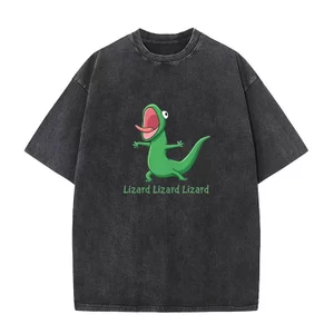 Áo Thun Nam Cotton Hình Thằn Lằn Phễu Phim Hoạt Hình, Cổ Tròn Tay Ngắn, Phong Cách Vintage Mùa Hè
