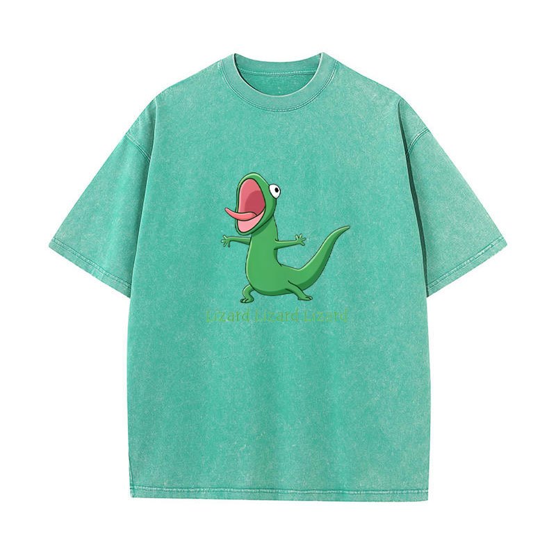 Áo Thun Nam Cotton Hình Thằn Lằn Phễu Phim Hoạt Hình, Cổ Tròn Tay Ngắn, Phong Cách Vintage Mùa Hè