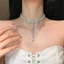 Vòng cổ ngọc trai nơ CZ zircon và tua rua mạ bạc - Trang sức buổi tối sang trọng dành cho nữ