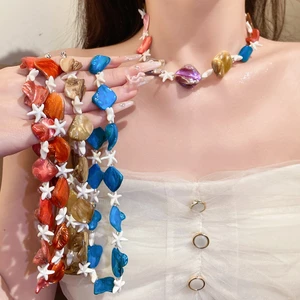 Vòng Cổ Choker Iridescent với Hình dáng Hạt Đào và Sao Biển, Điều Chỉnh được - Phù hợp Đi Biển