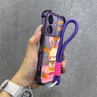 Ốp Lưng Cho vivo Y22S Y22 Ốp Điện Thoại Trong Suốt Silicon Cao Cấp Thẩm Mỹ Dễ Thương Họa Tiết Thỏ Miễn Phí Tinh Tế Treo Dây
