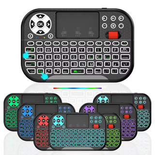 8 màu RGB Light Bluetooth & Bàn phím chuột không dây 2.4GHz Điều khiển từ xa với bàn di chuột có đèn nền cho Android TV Box PC