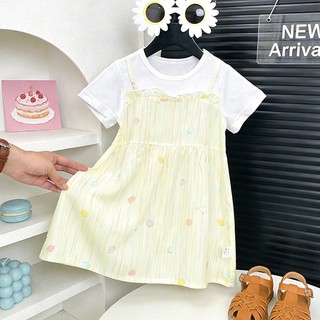 MuyoNowo Bé Gái Giả Hai Mảnh Hoa Cami Đầm Tay Ngắn Trẻ Em Mùa Hè In Hình Sundress