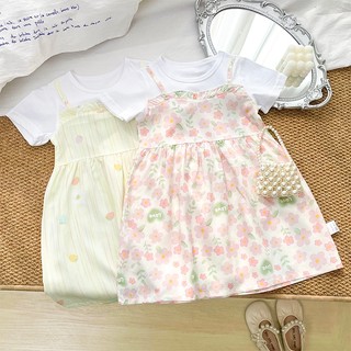 MuyoNowo Bé Gái Giả Hai Mảnh Hoa Cami Đầm Tay Ngắn Trẻ Em Mùa Hè In Hình Sundress