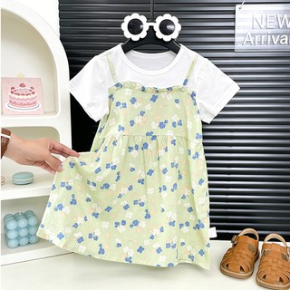 MuyoNowo Bé Gái Giả Hai Mảnh Hoa Cami Đầm Tay Ngắn Trẻ Em Mùa Hè In Hình Sundress