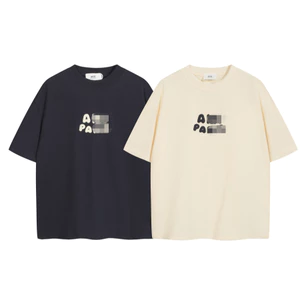 Unisex Classic A * M * I Khẩu hiệu chữ tối giản Logo dòng dày thêu áo thun ngắn tay, mơ, xanh hoàng gia đậm