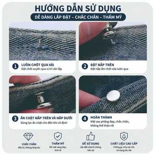 Nâng cấp mới, không cấn da – Bộ 5 cái / 10 cái Nút quần jean bấm tay – Ấn lắp dễ dàng, không cần dụng cụ – Không đường may – Có thể tháo rời và điều chỉnh – Khóa kim loại