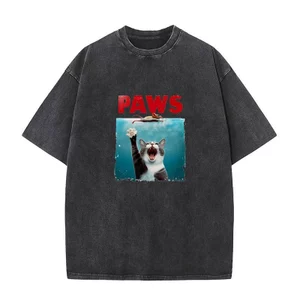 Swin Mèo Thiết Kế In Hình Áo Nam Nữ Quần Áo Thời Trang Cotton Giặt Vintage Áo Thun Tay Ngắn Dạo Phố