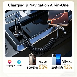 240W 4 trong 1 Lò xo có thể thu vào Cáp dữ liệu sạc xe hơi Sạc nhanh USB C Dây cho IOS Android Hỗ trợ CarPlay