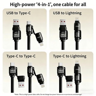 240W 4 trong 1 Lò xo có thể thu vào Cáp dữ liệu sạc xe hơi Sạc nhanh USB C Dây cho IOS Android Hỗ trợ CarPlay