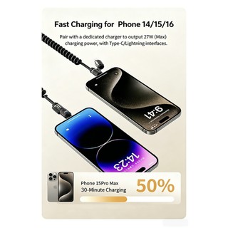 240W 4 trong 1 Lò xo có thể thu vào Cáp dữ liệu sạc xe hơi Sạc nhanh USB C Dây cho IOS Android Hỗ trợ CarPlay