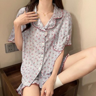 Đồ ngủ mùa hè họa tiết anh đào ngọt ngào, mỏng nhẹ, phù hợp làm bộ đồ gia đình