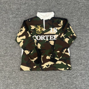 Áo sơ mi Polo dài tay Camo kỹ thuật số cỡ lớn phong cách CRTZ, Xanh quân đội