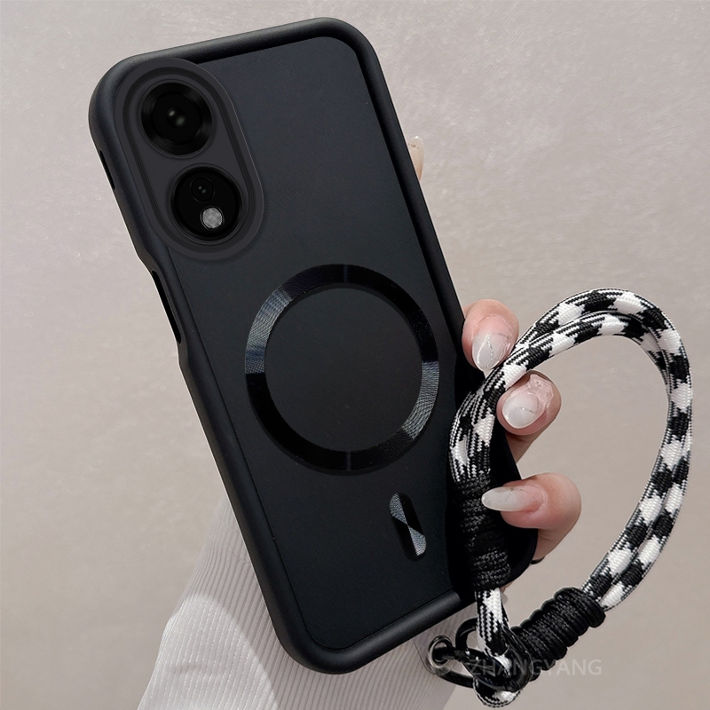 Ốp Lưng Cho OPPO A60 Silicon TPU Phong Cách Mờ Vỏ Điện Thoại Kim Loại Thẩm Mỹ Từ Tính Thiết Kế Mới Miễn Phí Tinh Tế Treo Dây