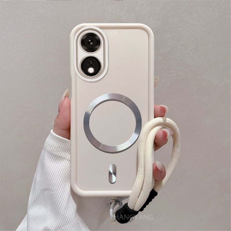 Ốp Lưng Cho OPPO A60 Silicon TPU Phong Cách Mờ Vỏ Điện Thoại Kim Loại Thẩm Mỹ Từ Tính Thiết Kế Mới Miễn Phí Tinh Tế Treo Dây