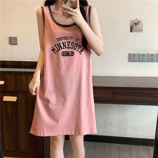 Váy ngủ không tay in chữ phong cách đại học dành cho nữ
