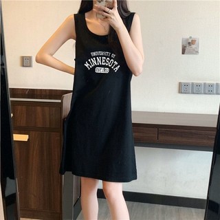 Váy ngủ không tay in chữ phong cách đại học dành cho nữ