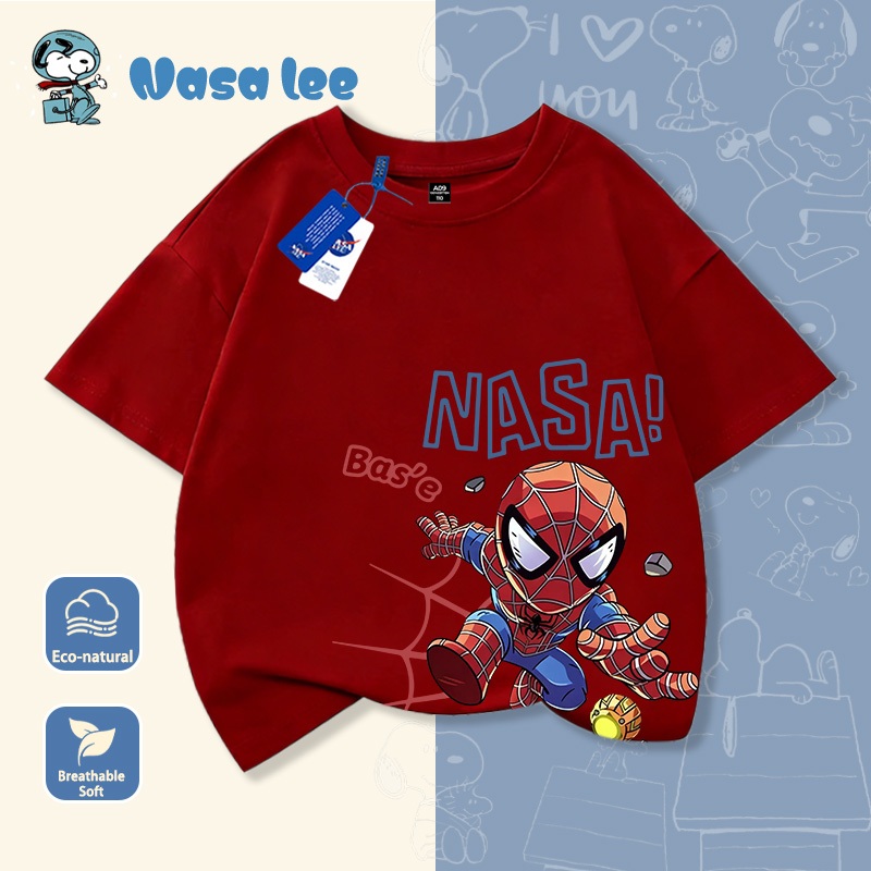 Áo thun ngắn tay nam hè cho bé trai phiên bản hợp tác với NASA, chất liệu cotton, phong cách phóng khoáng mạnh mẽ