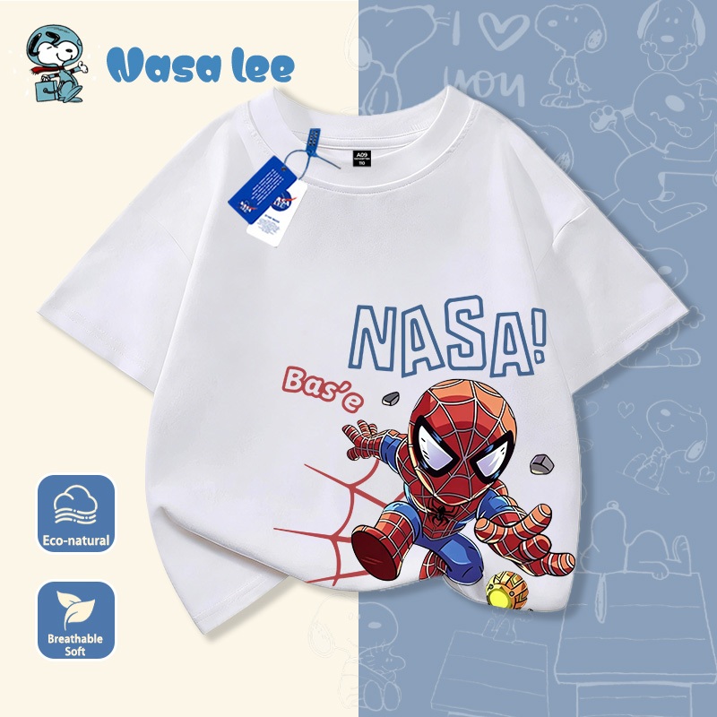 Áo thun ngắn tay nam hè cho bé trai phiên bản hợp tác với NASA, chất liệu cotton, phong cách phóng khoáng mạnh mẽ
