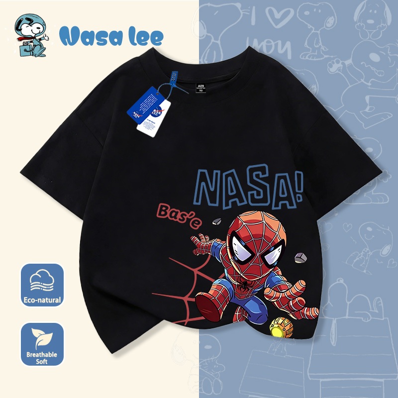 Áo thun ngắn tay nam hè cho bé trai phiên bản hợp tác với NASA, chất liệu cotton, phong cách phóng khoáng mạnh mẽ