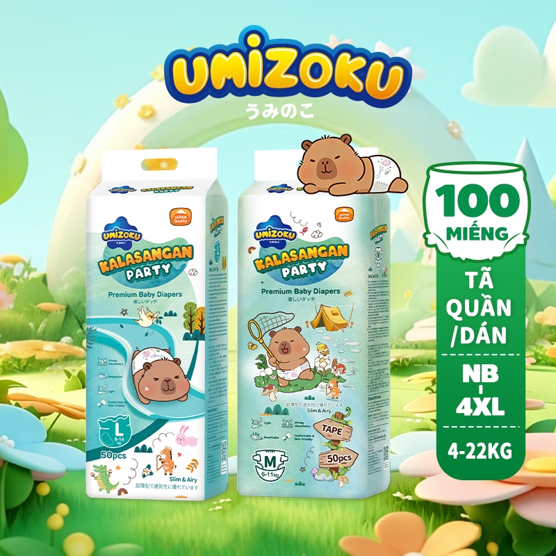100 miếng tã quần UMIZOKU mềm mại, nhẹ cho bé, cỡ NB-4XL