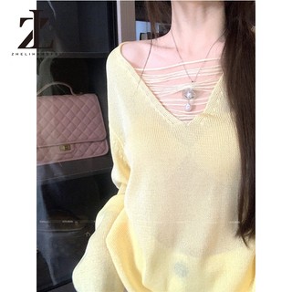 ZHELIHANGFEI Áo chống nắng dài tay cổ chữ V dệt kim