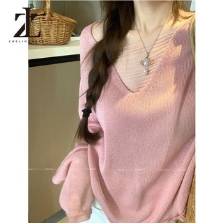 ZHELIHANGFEI Áo chống nắng dài tay cổ chữ V dệt kim