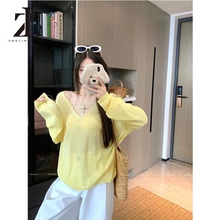 ZHELIHANGFEI Áo chống nắng dài tay cổ chữ V dệt kim