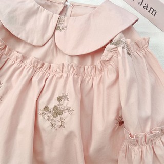MuyoNowo Bé Gái 100% Cotton Thêu Hoa Áo Búp Bê Cổ Phồng Tay Dài Trẻ Em Áo Sơ Mi